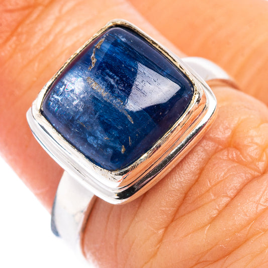Kyanite sterling silver ring with square blue gemstone top, size 5.75