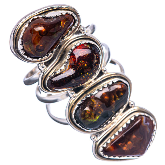 Oval fire agate statement ring with four dark amber stones in scalloped silver settings