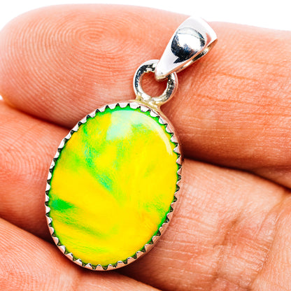 Green Aurora Opal Pendant 1 1/4" (.925 Sterling Silver)