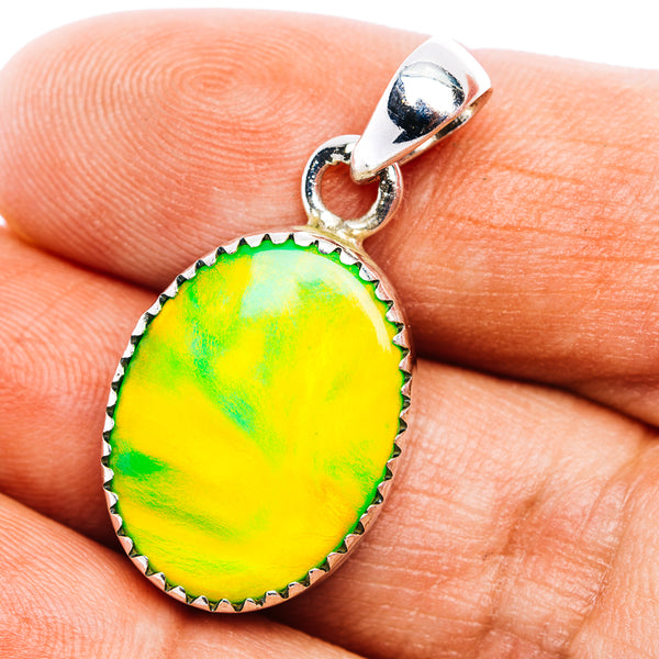 Green Aurora Opal Pendant 1 1/4" (.925 Sterling Silver)