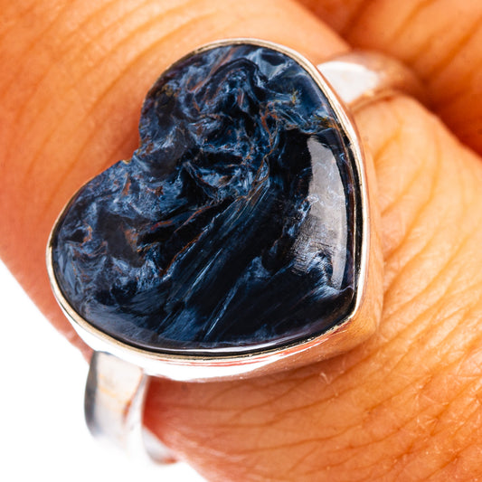 Heart-shaped pietersite ring, .925 sterling silver, size 9.75