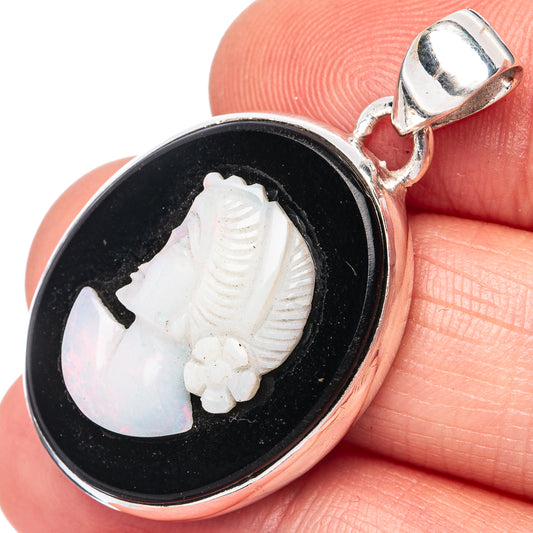 Lady Face Opal Cameo 925 Sterling Silver Pendant 1 1/2" (925 Sterling Silver) P42661