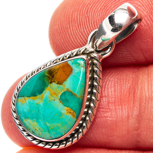 Mohave turquoise pendant in .925 sterling silver, teardrop stone with rope bezel