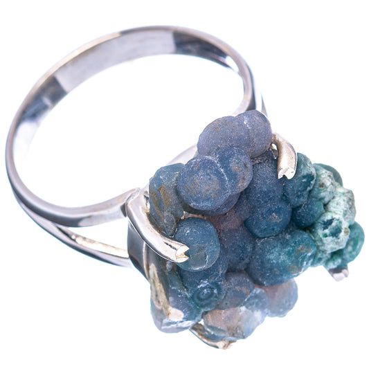 Sterling silver ring, side view, blue-purple grape agate cluster on band, size 8.5