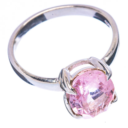 Sterling silver morganite ring with faceted pink gemstone, curved band and prongs