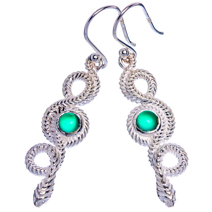 Green Onyx Snake Earrings 1 3/4" (925 Sterling Silver) E1003