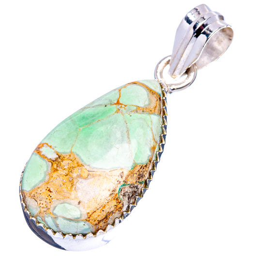 Sterling silver variscite teardrop pendant, green-white matrix, with hanging bail