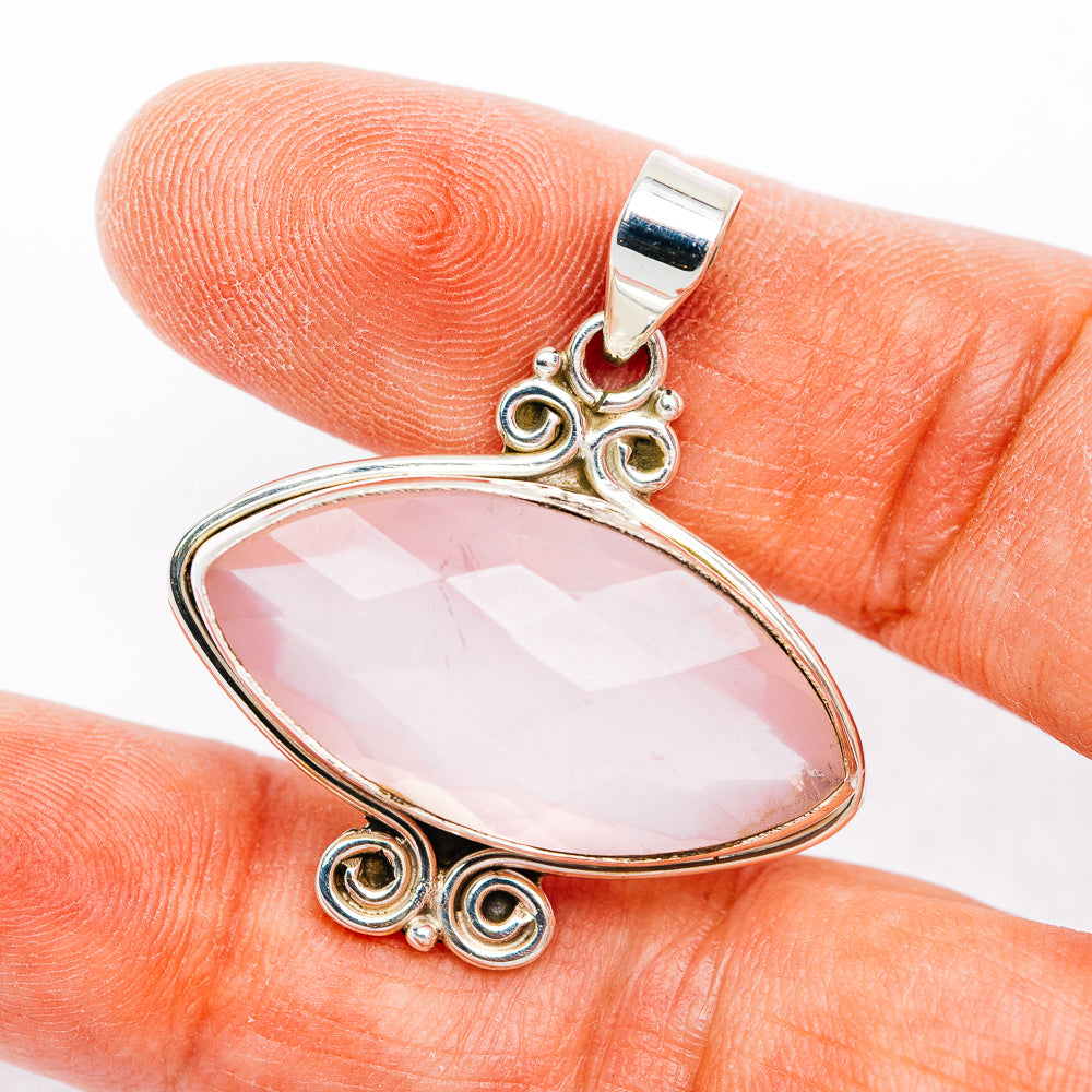 Premium Rose Quartz Pendant 1 3/8" (.925 Sterling Silver)