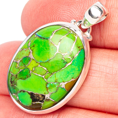 Green Copper Turquoise Pendant 1 3/8" (.925 Sterling Silver)