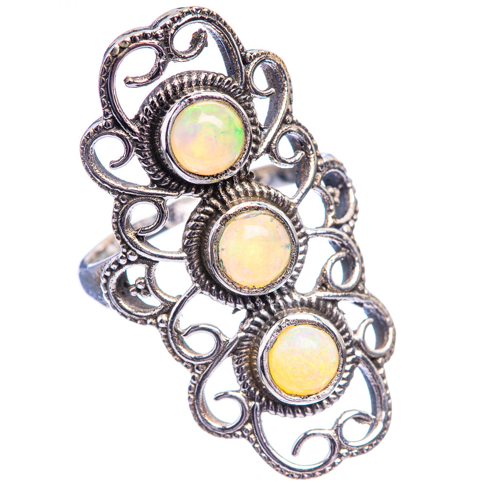 925 sterling silver opal ring with three round Ethiopian opal cabochons, side view