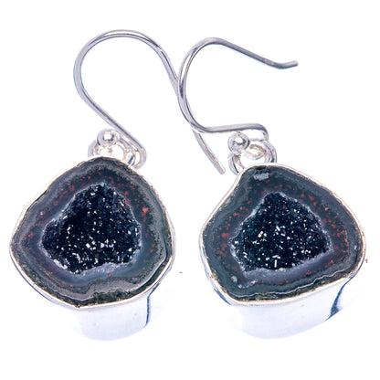 Premium Black Geode 925 Sterling Silver Earrings 1 1/4" (925 Sterling Silver) E1233