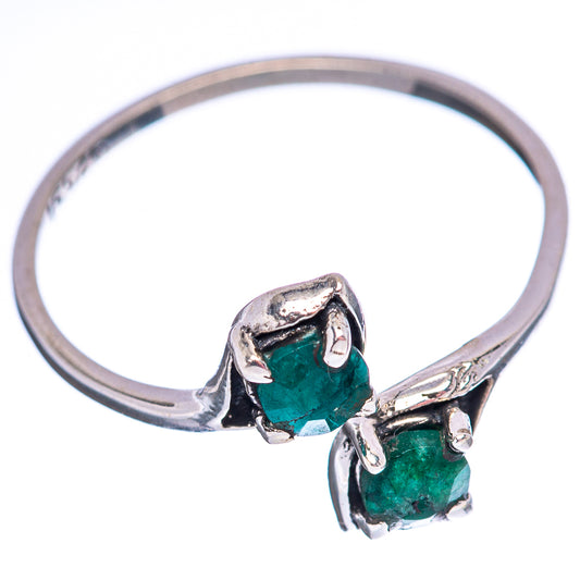 Sterling silver green sillimanite ring with two square-cut stones, prong-set