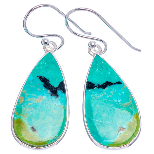 Turquoise teardrop earrings with .925 sterling silver hooks, blue-green stone drops