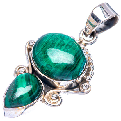 Malachite pendant charm, 925 sterling silver with round and teardrop green stones