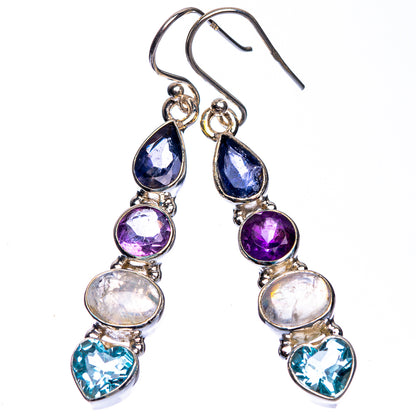 Rainbow Moonstone, Blue Topaz, Amethyst, Tanzanite Earrings 2" (925 Sterling Silver) E432647