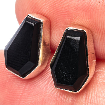 Faceted Black Onyx Earrings 1/2" (925 Sterling Silver) E1605