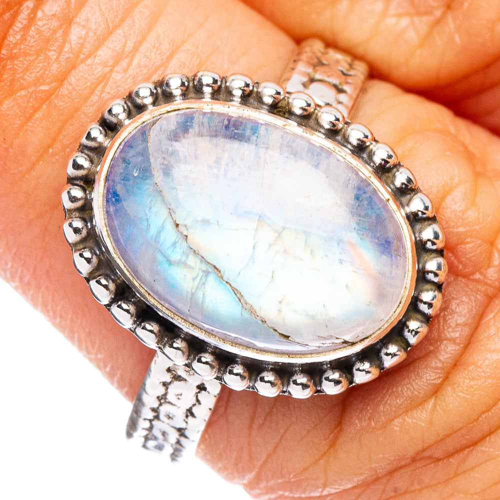Rainbow Moonstone Ring Size 6.75 (925 Sterling Silver) R7932