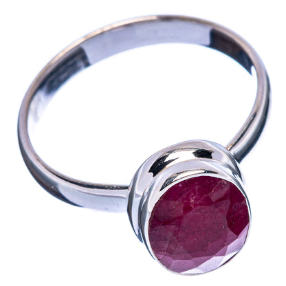 Sterling silver ring with faceted dark red gemstone bezel, size 8.25