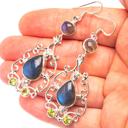 Signature Labradorite, Peridot Earrings 2 1/2" (925 Sterling Silver) E432331