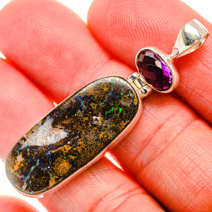Australian Boulder Opal, Amethyst Pendant 2" (925 Sterling Silver) PD38145