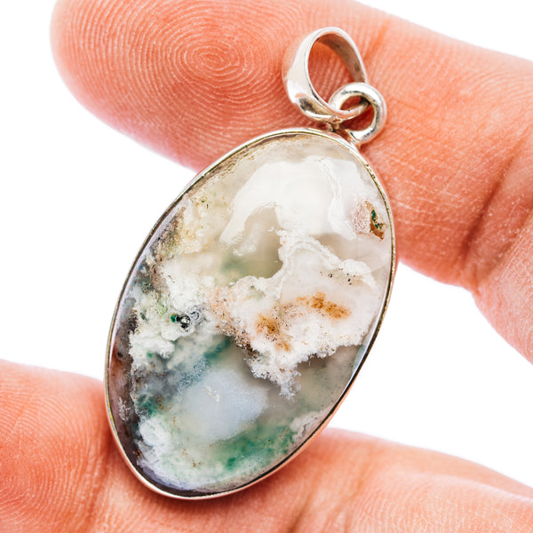 Oval sterling silver pendant with aquaprase-like stone, white and green veining