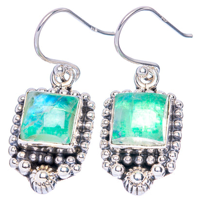 Green Moonstone Earrings 1 1/4" (925 Sterling Silver) E1369