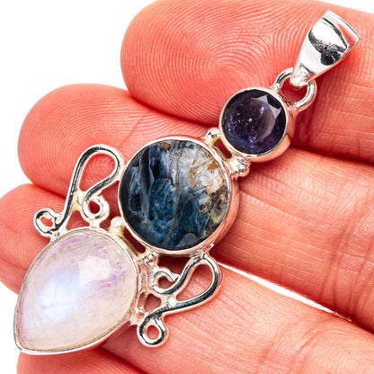 Premium Pietersite, Rainbow Moonstone, Iolite Pendant 2" (.925 Sterling Silver)