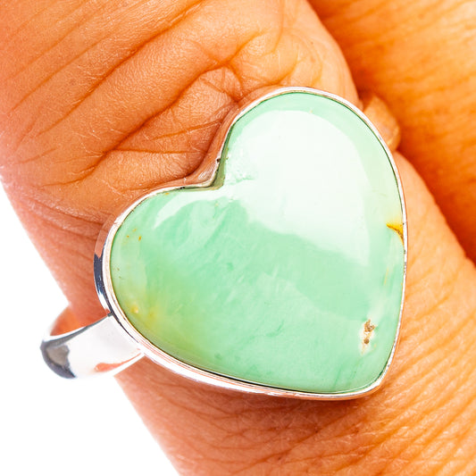Variscite heart ring with mint-green stone and .925 sterling silver band, size 10.5
