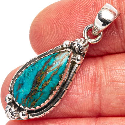 Chrysocolla Pendant 1 3/8" (.925 Sterling Silver)