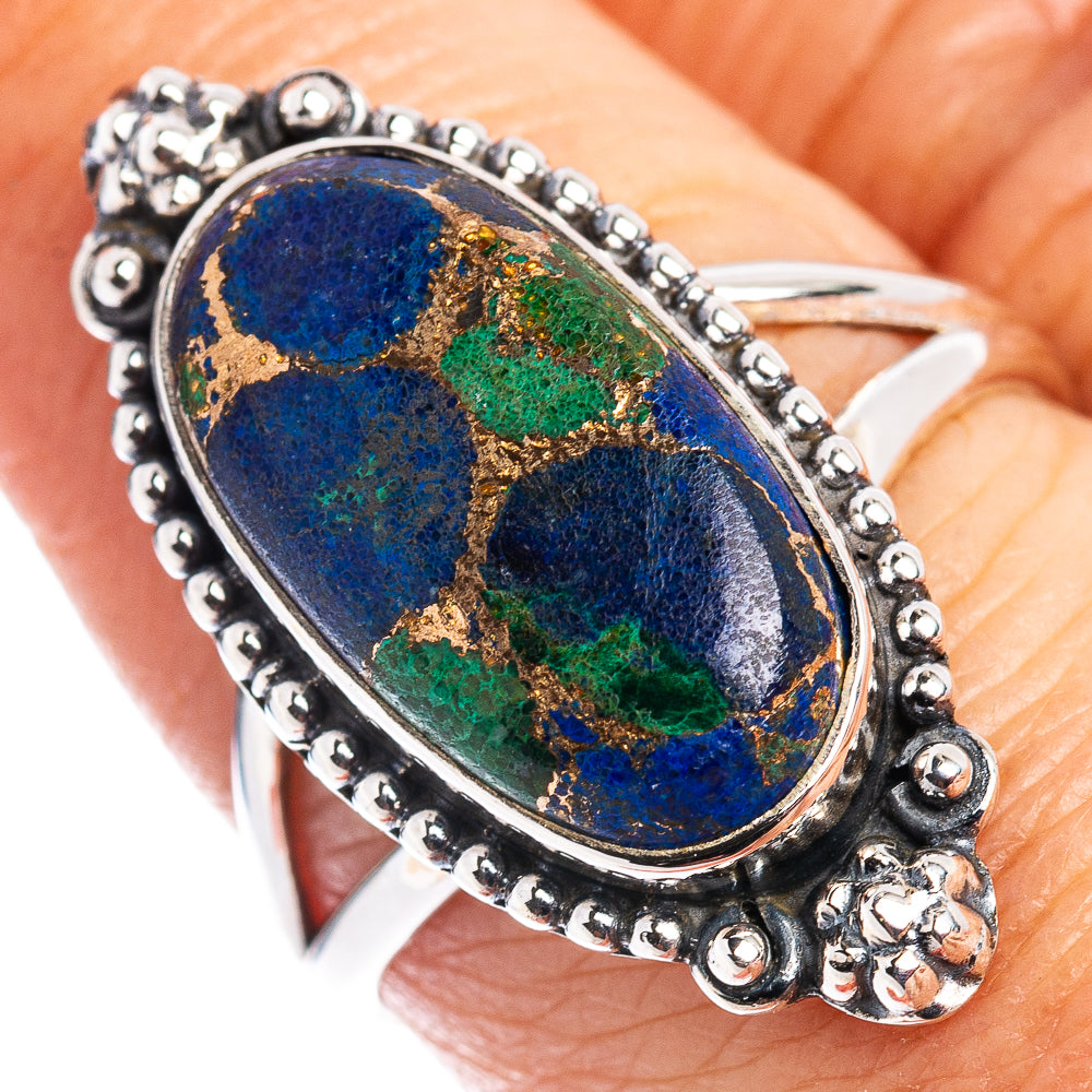 Azurite In Malachite Ring Size 8 (.925 Sterling Silver)