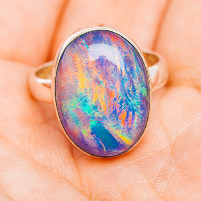 Aurora Opal Ring Size 7.5 (.925 Sterling Silver)