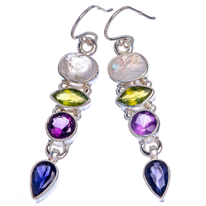 Rainbow Moonstone, Peridot, Amethyst, Tanzanite Earrings 2" (925 Sterling Silver) E433038