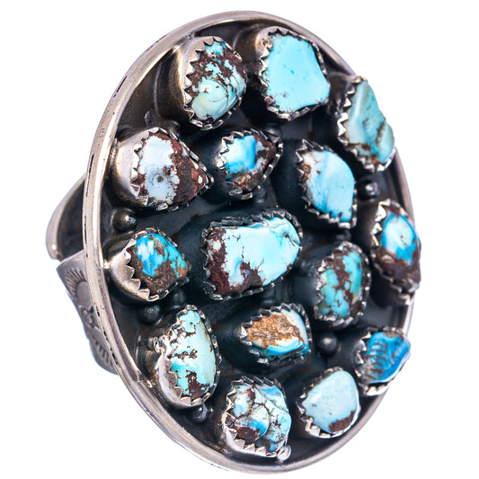 Oval turquoise stone cluster ring in .925 sterling silver, adjustable, silver bezel setting