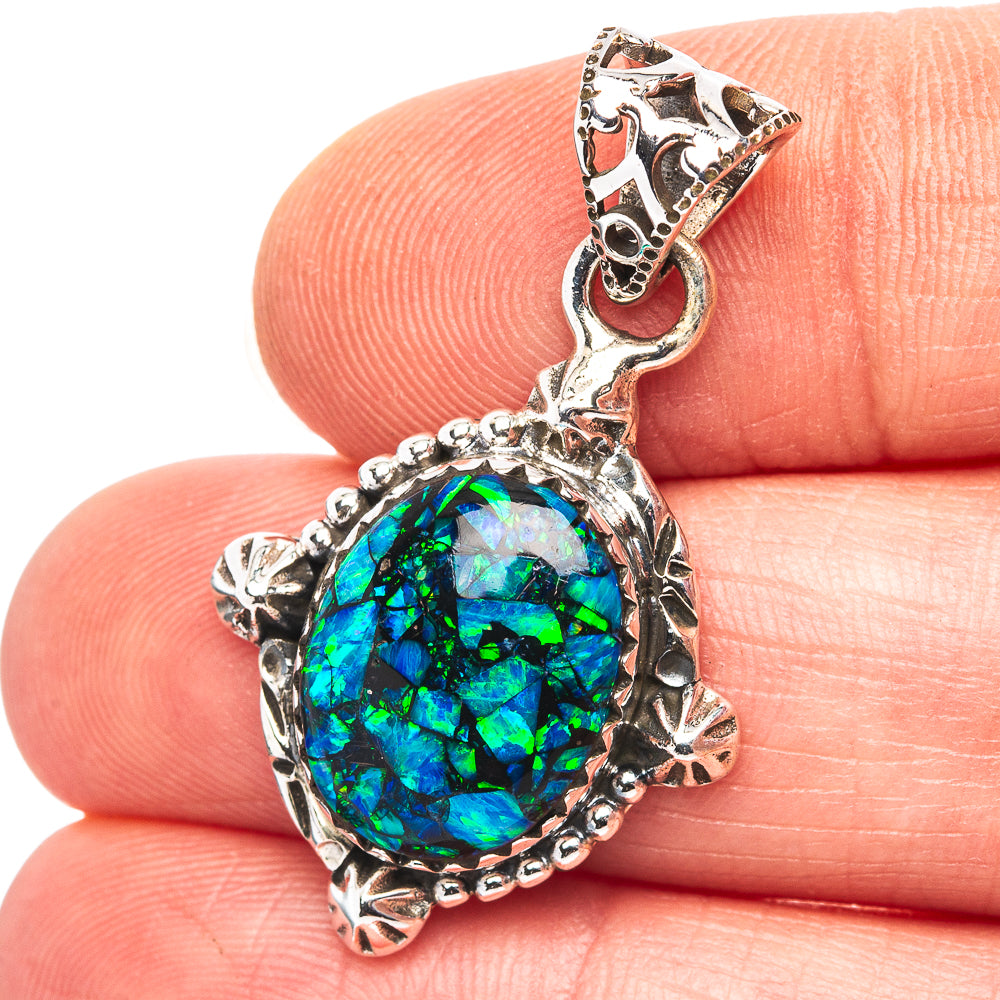 Exclusive Southwestern Style Mosaic Opal Pendant 1 3/8" (.925 Sterling Silver)