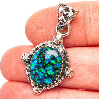 Exclusive Southwestern Style Mosaic Opal Pendant 1 3/8" (.925 Sterling Silver)