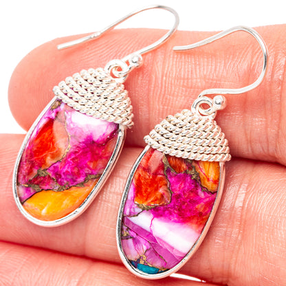 Kingman Pink Dahlia Turquoise Earrings 1 1/2" (925 Sterling Silver) E1477