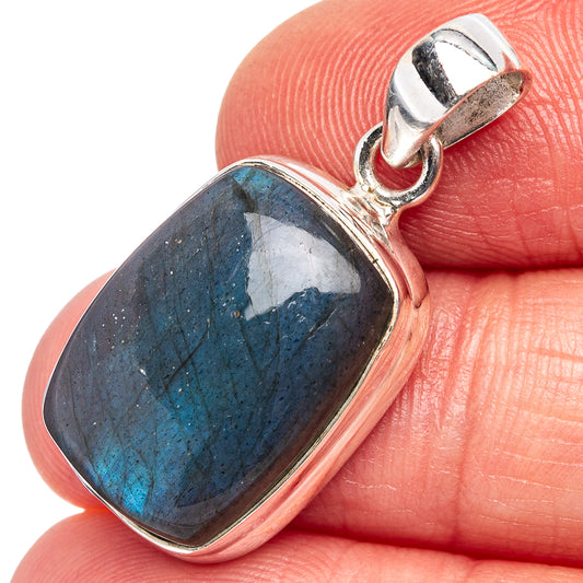 Labradorite pendant with large oval cabochon, blue flash, .925 sterling silver bail