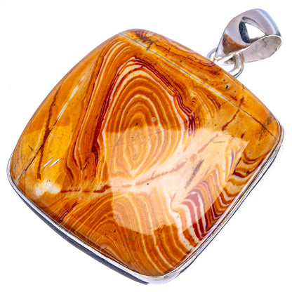 925 sterling silver pendant with orange-gold striped dolomite cabochon, rounded square