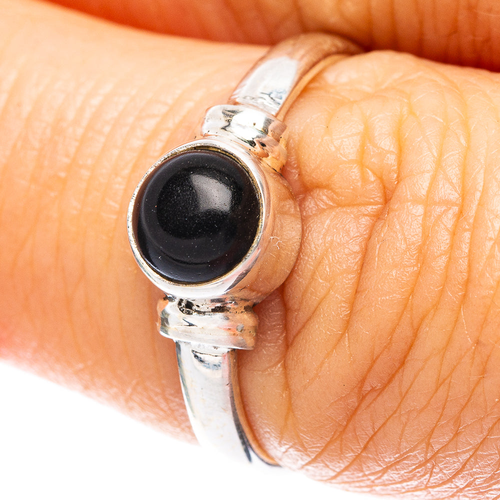 Black Onyx Dainty Ring Size 7 (925 Sterling Silver) R5737