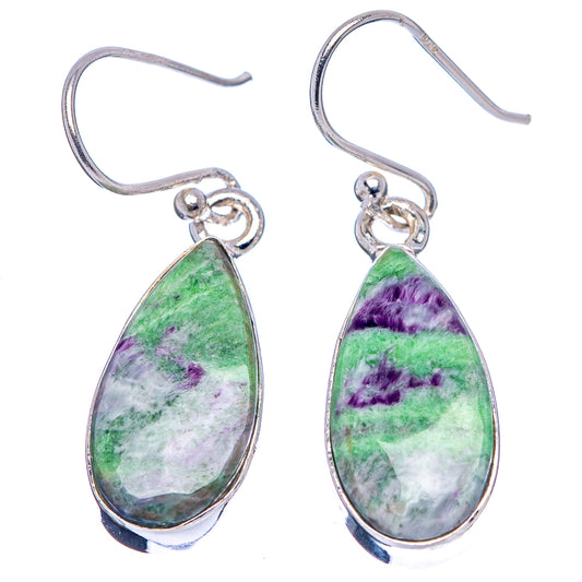 Pair of .925 sterling silver teardrop earrings with green-purple kammererite stones