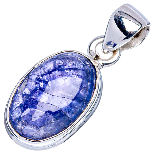 Oval blue tanzanite pendant in .925 sterling silver bezel setting
