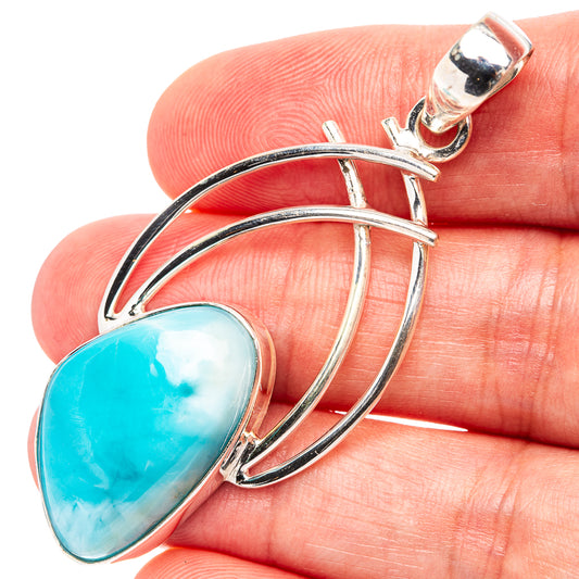 Larimar pendant in .925 sterling silver with oval blue stone and loop bail