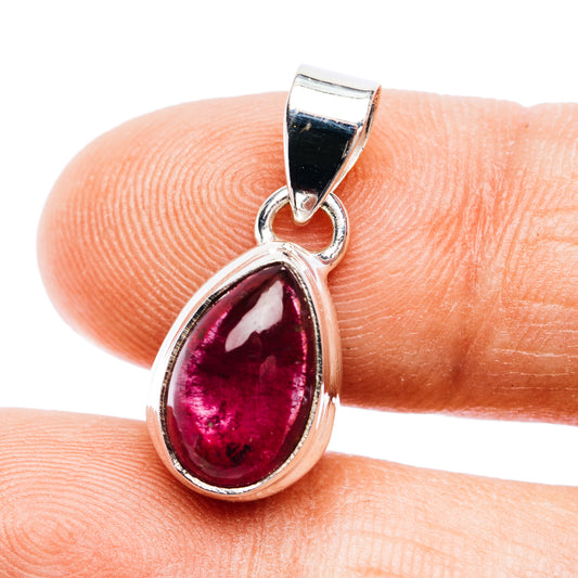 Teardrop pink tourmaline pendant in .925 sterling silver, polished bezel bail