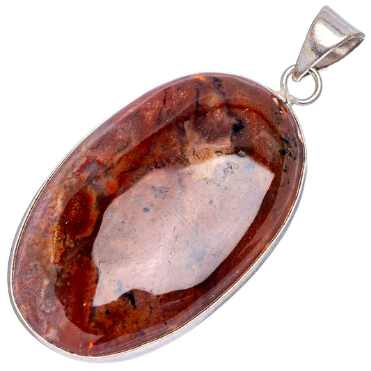 Silver-plated red jasper oval pendant with marbled stone and bail loop