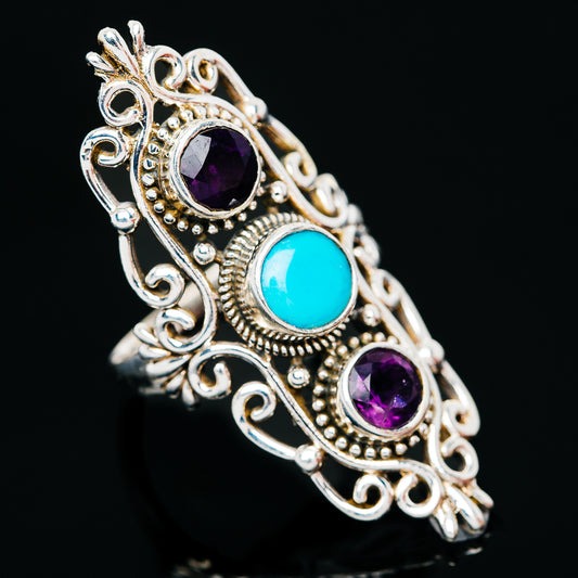 Premium Sleeping Beauty Turquoise, Amethyst Ring (.925 Sterling Silver)