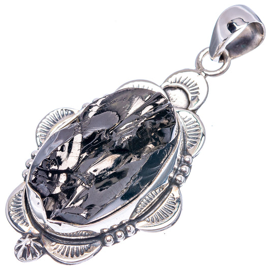 Shungite stone oval pendant with silver bail, star charm accents, ornate scalloped frame