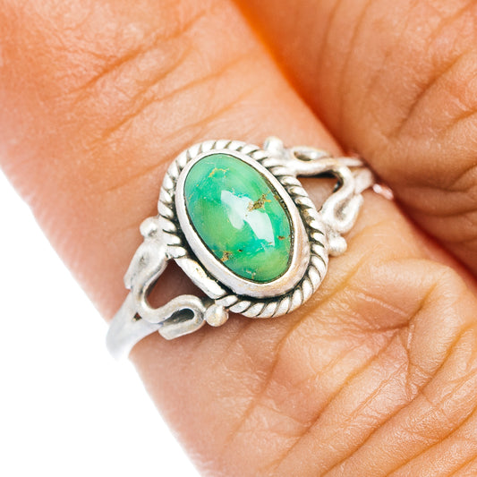 Southwestern turquoise oval ring in .925 sterling silver, size 6