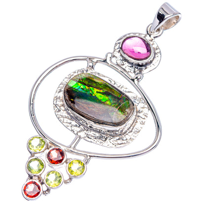 Signature Ammolite, Garnet, Peridot Pendant 2 3/8" (.925 Sterling Silver)