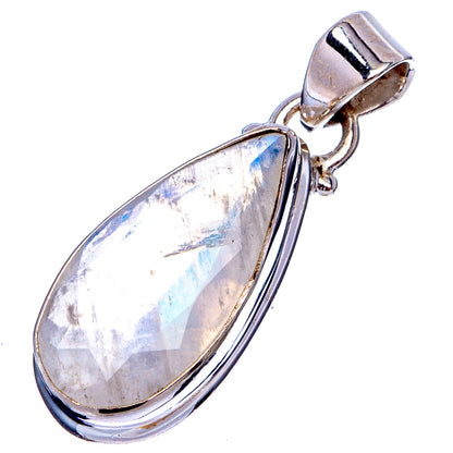 Faceted Rainbow Moonstone Pendant 1 1/4" (.925 Sterling Silver)