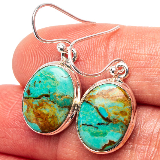 Turquoise oval drop earrings in .925 sterling silver with lever-back hooks